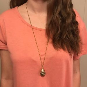 Gold Necklace with Rustic Round Stone